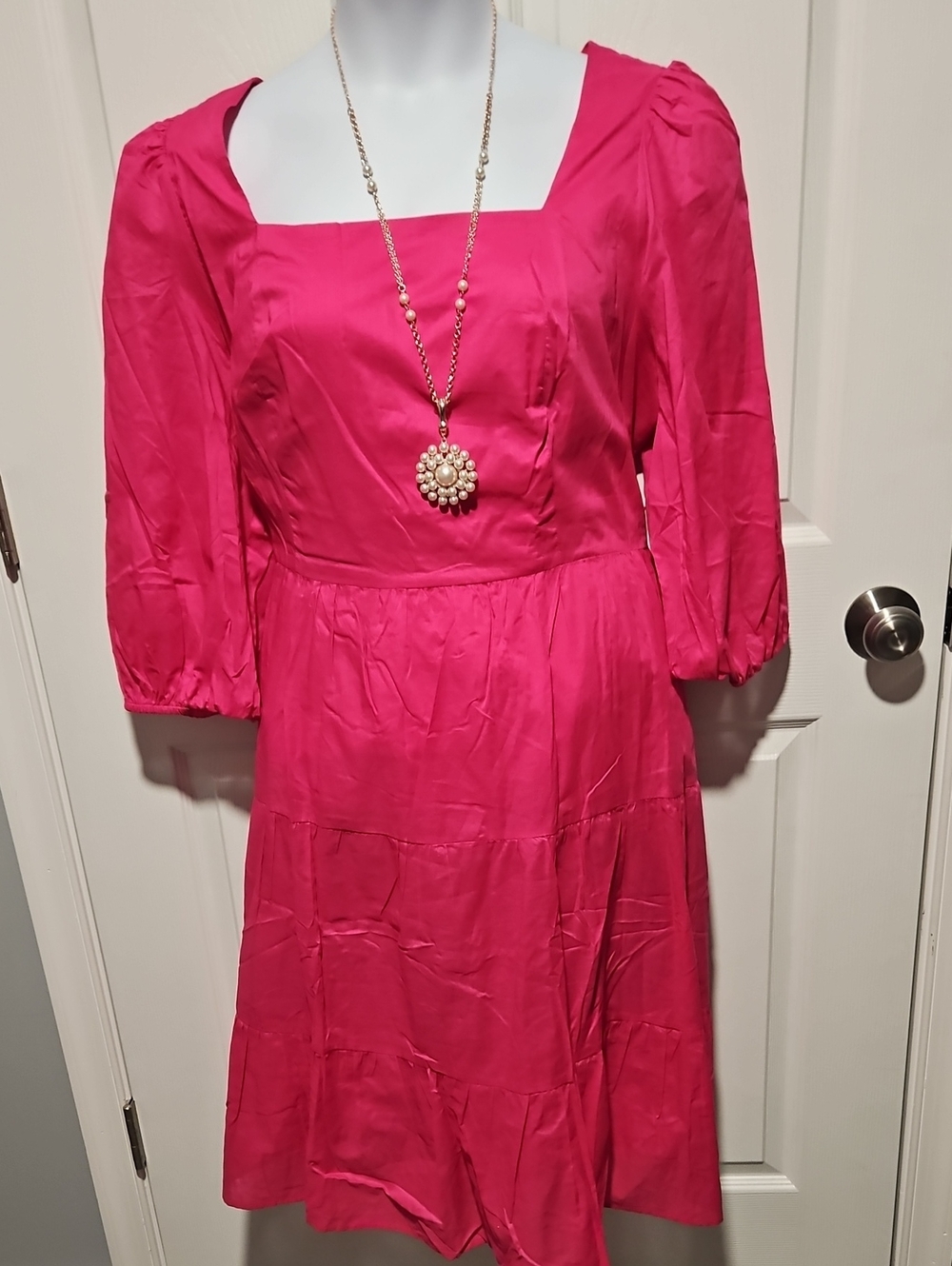 Square Neck Midi Dress in Vibrant Pink